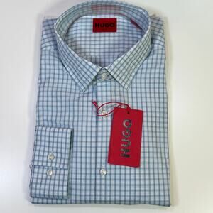 Hugo by Hugo Boss Men's poplin Slim check Dress Shirt blue 17.5 34-35 $98